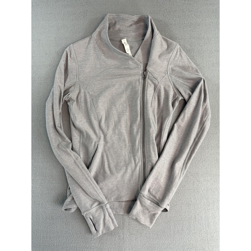 Lululemon Jacket Womens 6 Gray Full Zip Funnel Neck Thumbholes Running Yoga‎